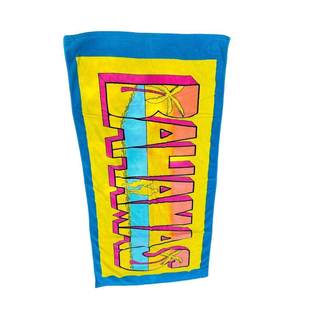 Vintage Bahamas Beach Towel Large Colorful Souvenir Towel Cotton 80s 90's Taiwan - Picture 2 of 4